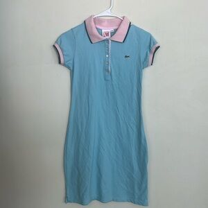Lacoste Juniors Girls Baby Blue Pink Polo Dress